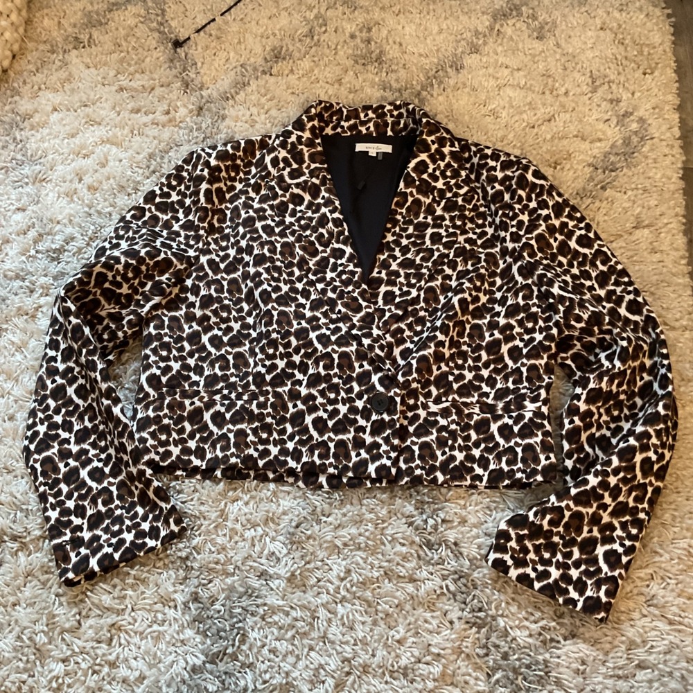 VICI x Gina Womens Leopard Print Cropped Blazer Brown Animal Print Size L